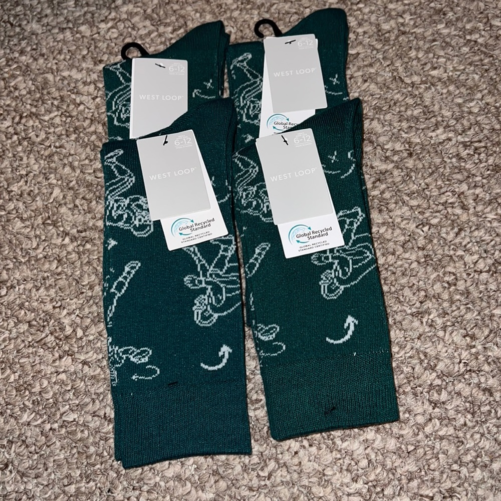NWT 4 Pairs West Loop Men's Fashion Dress Socks Green Football NFL Theme Sz 6-12